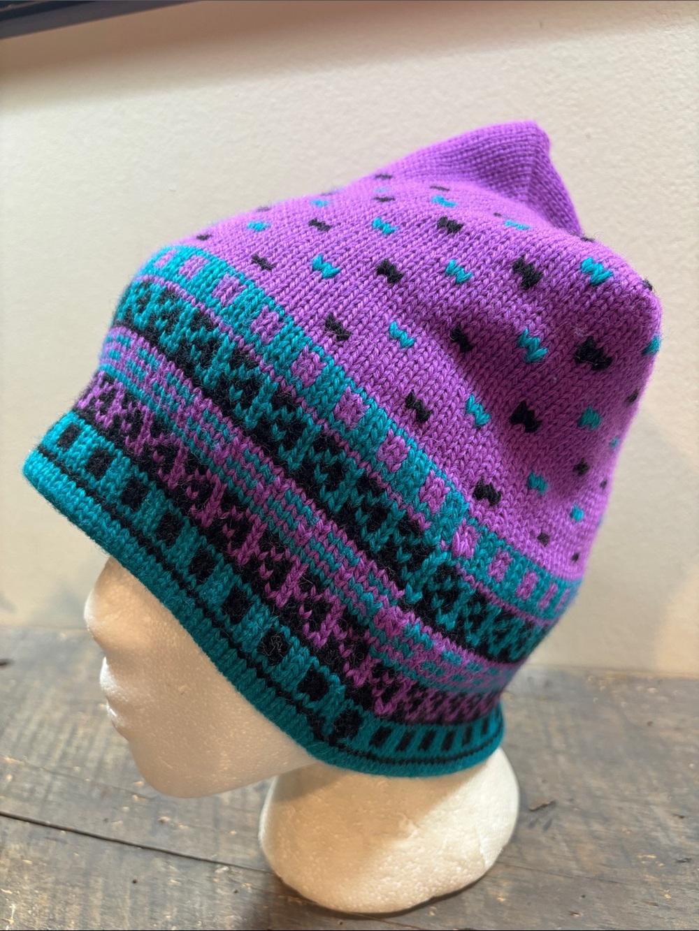 Capello Wool Purple & Teal Knit Beanie Hat